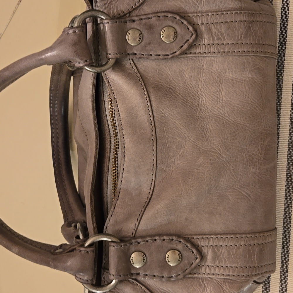 FRYE Melissa Purse.  Gray washed leather matte silver hardware.